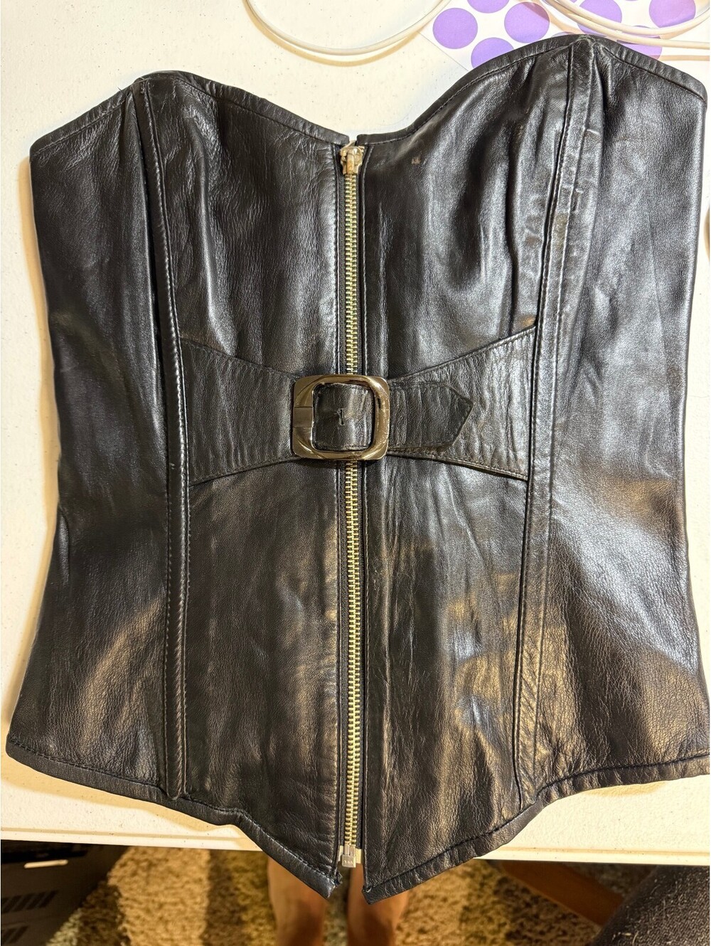 Sexy Chick Black Genuine Soft Leather Corset Bustier Top Size Small